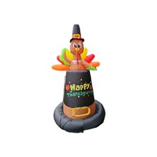 8FT Inflatable Turkey on Pilgrim Hat with LED Lights Thanksgiving Decor No Box