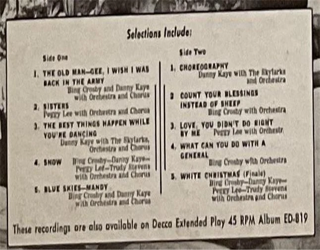 White Christmas OST LP M- Decca (1954) Bing Crosby Danny Kaye Peggy Lee ORIGINAL - Image 3 of 4