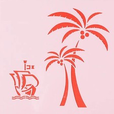 Palm Tree and Sailing Boat Wall Art Reusable Stencil - StencilAir
