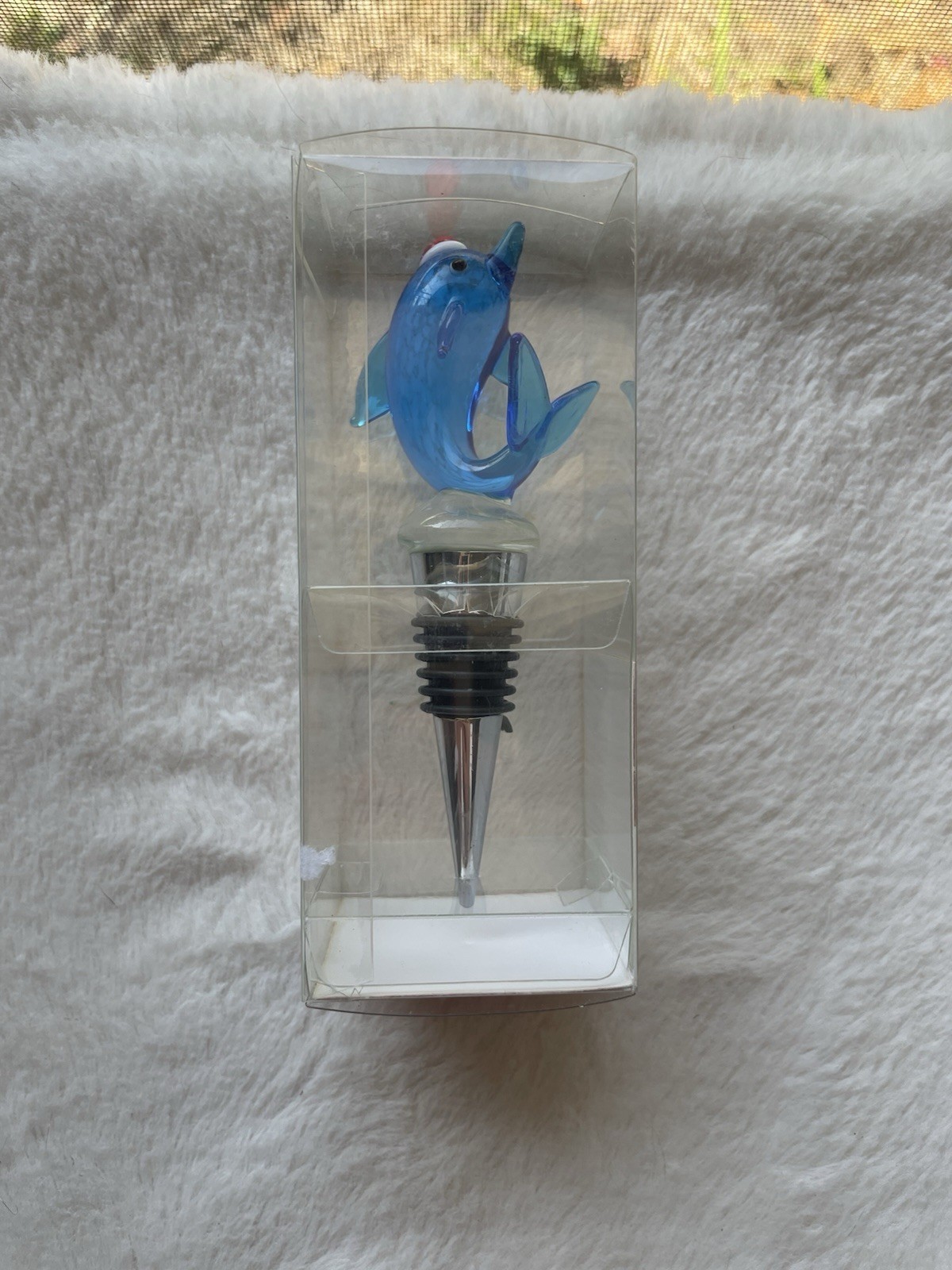 Christmas Wine Stopper Blown Glass Dolphin