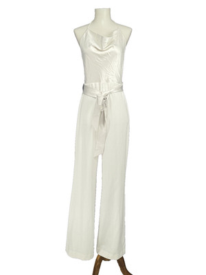 Alice  + Olivia Primrose Jumpsuit Size 6 Satin White Cowl Neck Lagenlook Wedding