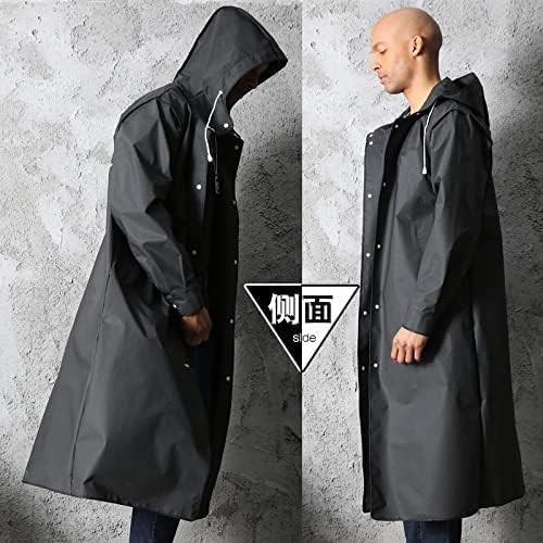 Men Black Waterproof Long Raincoat Rain Coat Hooded Trench Jacket