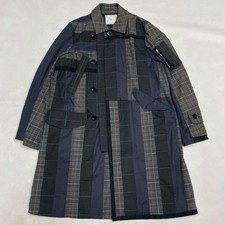 USED 21SS EXCELLENT CONDITION SACAI PATCHWORK MIXED MATERIAL LONG COAT GOOD