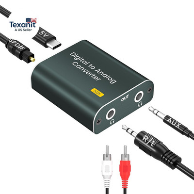 Digital to Analog Audio Converter,192Khz DAC Converter Digital Optical to Dual A