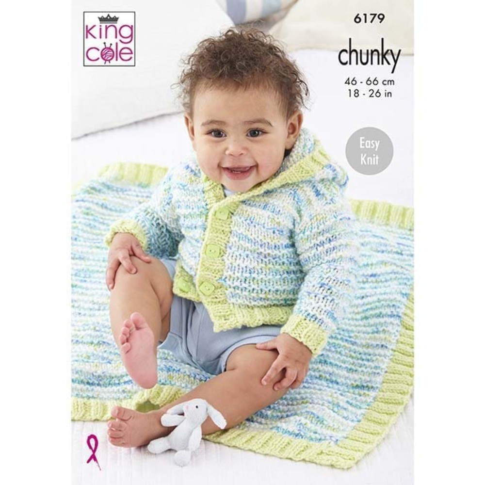 King Cole Babies Knitting Pattern Baby Chunky Jacket & Blanket (6179), 46cm – 66cm (18” – 26”) - Image 2