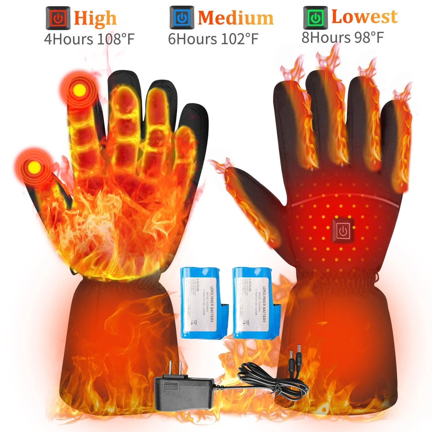 Winter Electric Heated Gloves Rechargeable Battery Windproof Thermal Hand Warmer