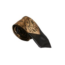 Mens 60s Vintage Necktie Wembley Neck Tie Brown Black Paisley Jacquard Satin Tip