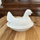 Vintage Indiana Glass White Milk Glass Hen on Nest Dish – 7” Covered Chicken