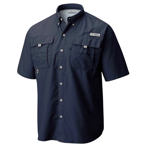 COLUMBIA PFG Bahama II Button Front Shirt sz M Medium Navy Blue Outdoor UPF 40