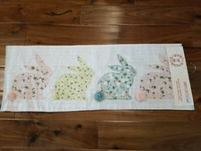 Applique Pastel Bunnies with Pom Poms Spring Easter Table Runner Bunny 13" x 36"
