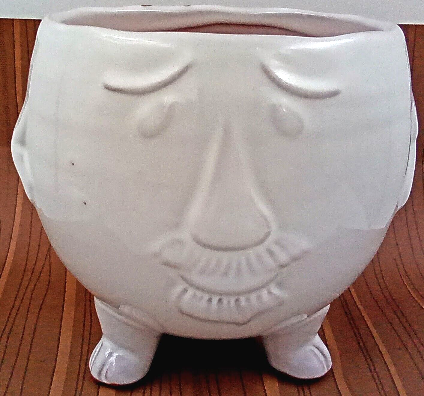Mr Pots White Ceramic Face Planter with Moustache Nose Eyebrows Feet