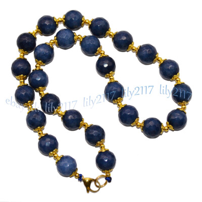 Faceted 10/12mm Natural Gray Aquamarine Round Gemstone Beads Necklaces 14-50''