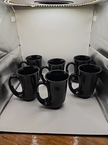 TIARA 6 Pc Vintage 1982 Black Hunter Horn 10 oz Mug Cup Set USED Excellent Cond