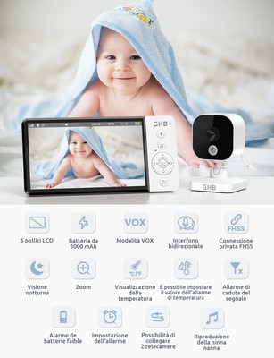 Baby Monitor GHB Con Video, Visione Notturna, Comunicazione Bidirezionale - Batteria 950mAh - Foto 4