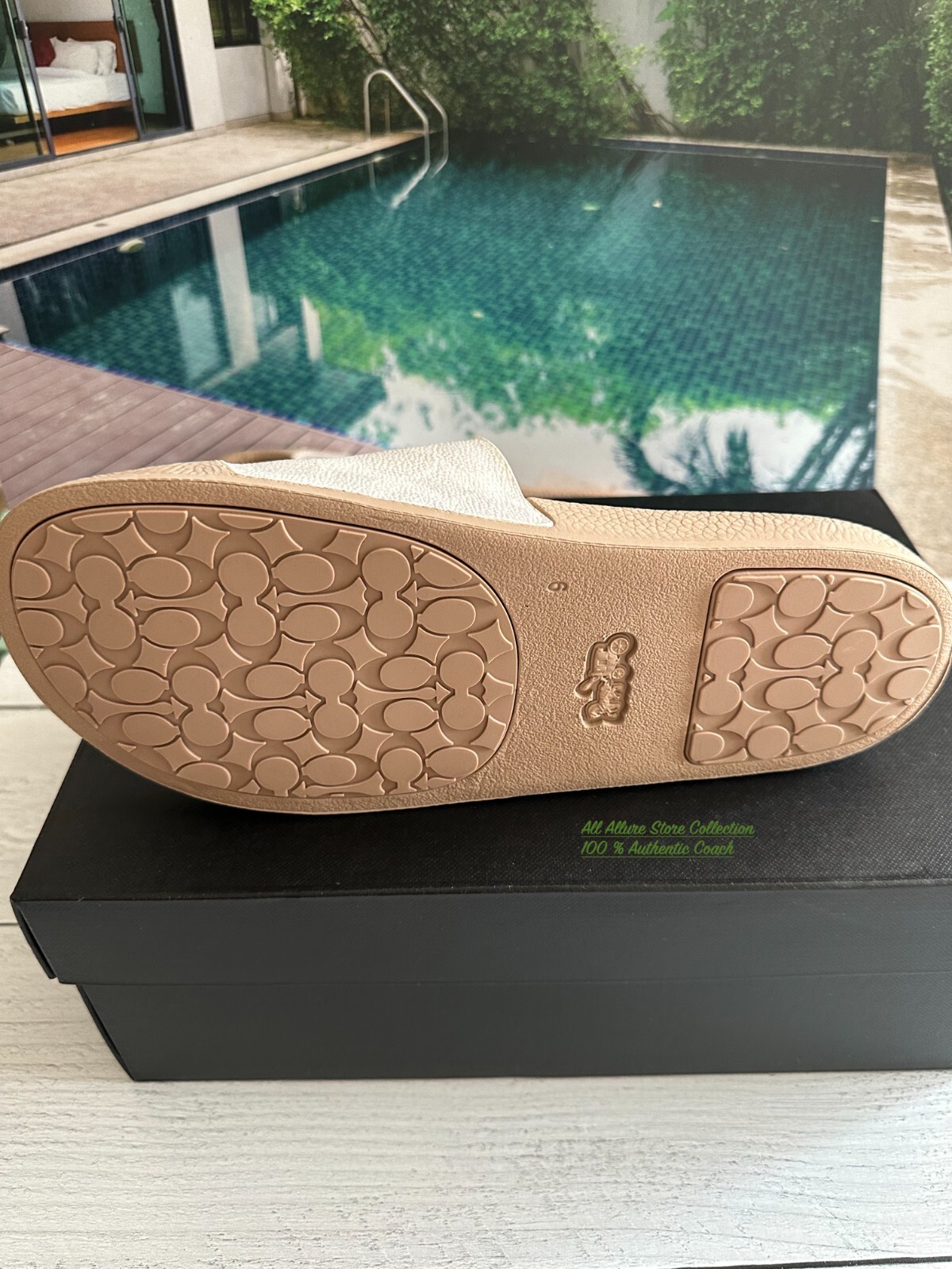 COACH Women's Udele Sport Pool Slides CHALK/TAUPE SIGNATURE Pick size