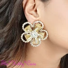 Vintage Deco Flower Floral Mesh Gold Plt Statement Earrings w/ Swarovski Crystal