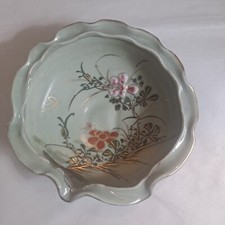 Antique Asian Celadon Soup Bowl Butterfly flower 5 1/2 Wide Multicolor