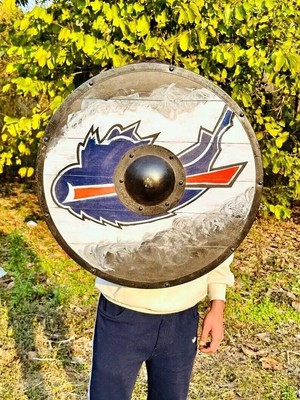 24'' Knight Round Designer Viking Wooden &steel Medieval Viking Cosplay Shield