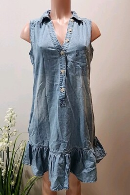 Nwt Cupshe Women's Blue Jeans Casual Dress Size L Ruffled Bottom. 