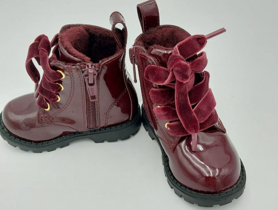 H&M Toddler Girl Patent Boots Size BURGUNDY SZ 2.5- 3.5 - Image 4 of 4
