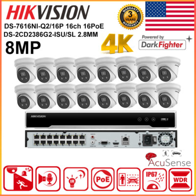 Hikvision 8MP 16ch 4K 8MP AcuSense DarkFighter Camera 2Way Audio CCTV System Lot