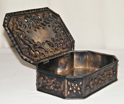 Antique Vintage Marked ''S~Crown~E 8135'' HEAVY METAL BOX Silver-Copper-Beautiful