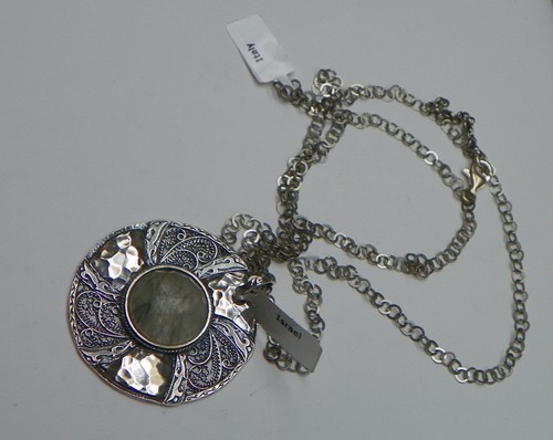 Sterling Silver - Green Rutilated Quartz Disc Chain 30g - Necklace (20") - Foto 6 di 6