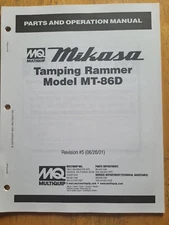 MULTIQUIP Mikasa Tamping Rammer Model MT-86D parts & operation manual 