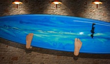 Wandhalterung Surfboard F&uuml;&szlig;e Holz Buche Unikat Handarbeit