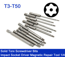 T3-T50 Solid Torx Screwdriver Bits Impact Socket Driver Magnetic Repair Tool 1/4
