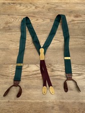 Martin Dingman Green Striped Suspenders Braces Leather Adjustable Brass
