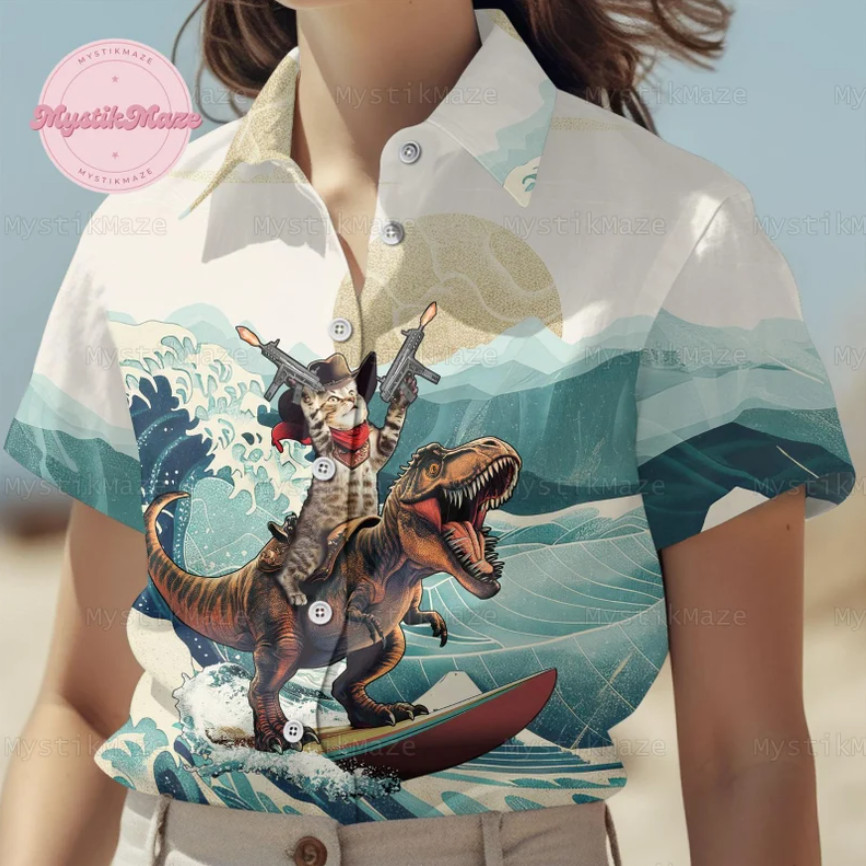Visesunny Men's Dinosaur 3D Print Hawaiian Shirt - Short Sleeve Aloha Beach Shirt, Multicolor Large - View #3