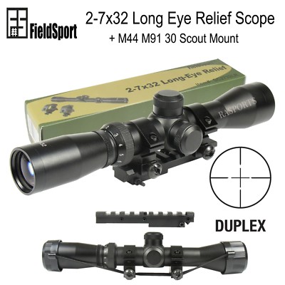 Field Sport Mosin Nagant 2-7x32 Long Eye Relief Scope + M44 M91 30