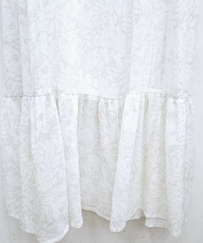 World Market Maxi Art Deco Empire Waist Dress Gauzy Boho Ivory With Gold L/XL - Picture 6 of 17