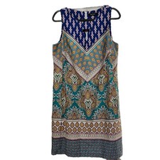 NINE WEST Colorful Keyhole Cutout Sleeveless Lined Shift Dress Sz 12 BEACH WORK