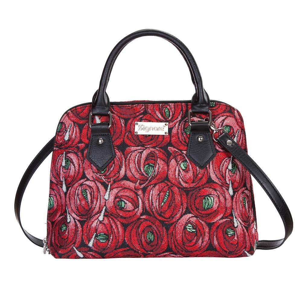 Signare Mackintosh Rose Teardrop Red Art Tapestry Convertible Shoulder Grab Bag