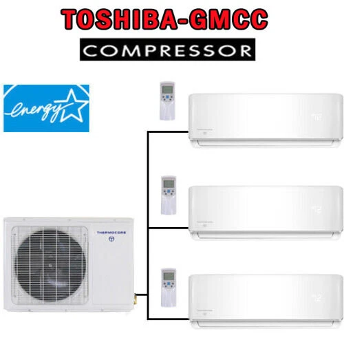 22 SEER Tri Zone Ductless Mini Split Air Conditioner Heat Pump, Ceiling cassette