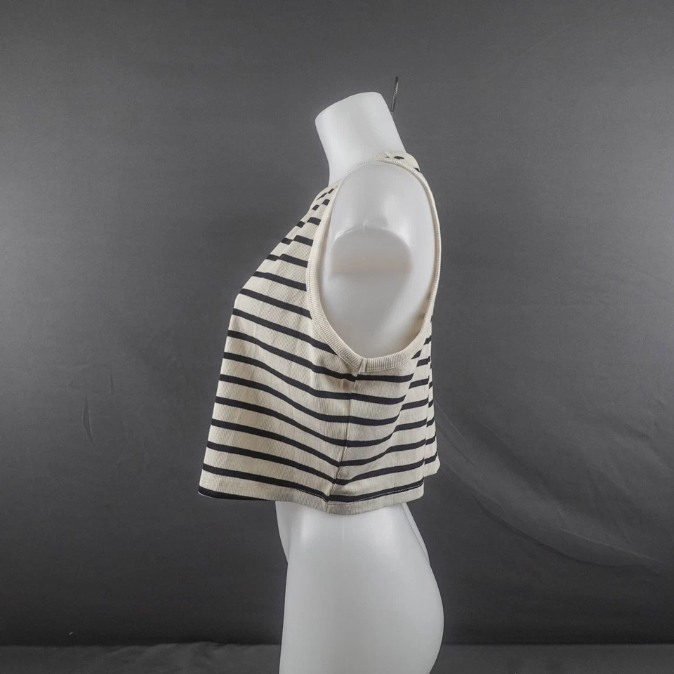 Camiseta sin mangas H M para mujer XXL blanco roto a rayas recortada acanalada indie declaración NUEVA Foto 4 de 4