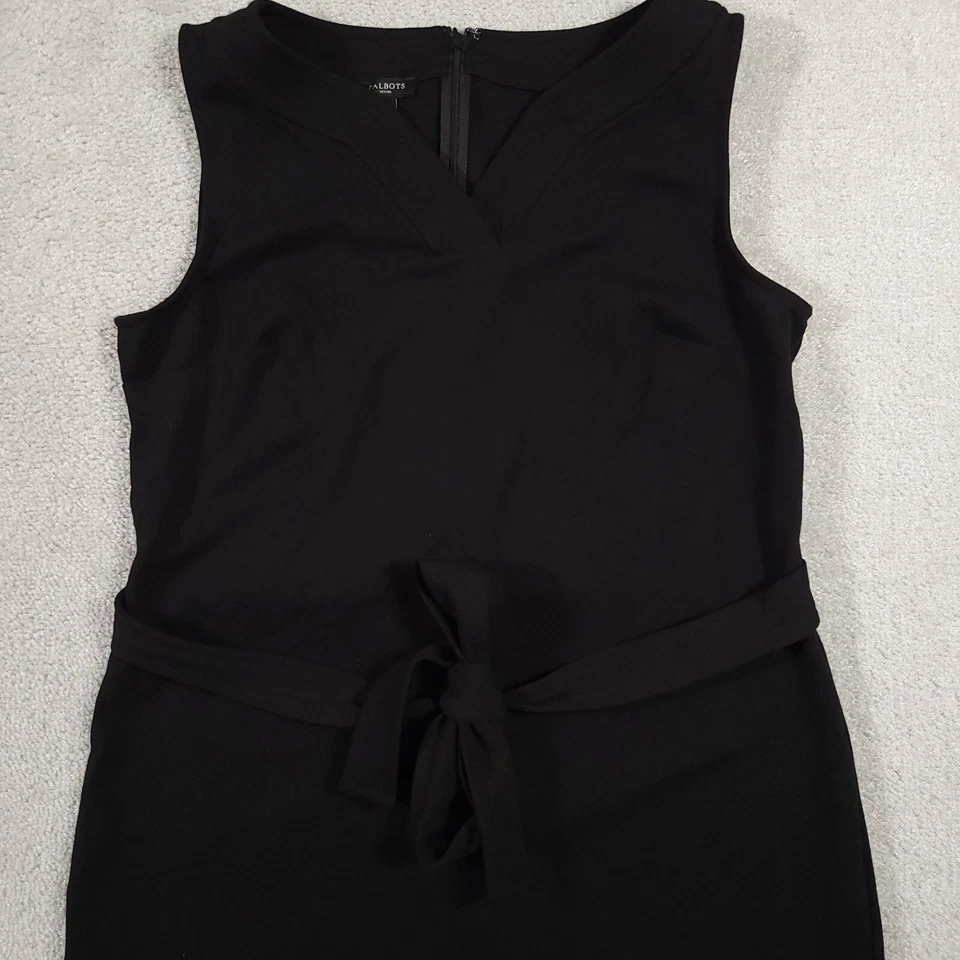 Talbots Dress Women's 12P Petite Black Sleeveless V-Neck Belted Knee Length - Image 3 of 4
