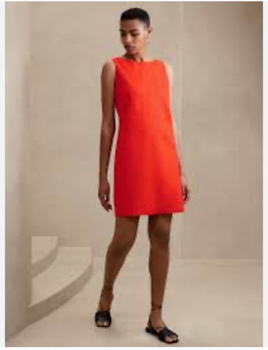 NWT BR LINEN-BLEND A-LINE MINI DRESS Sz M orange