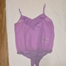 GUESS Purple Ruffle Semi-Transparent One Piece Bodysuit Women's Size L