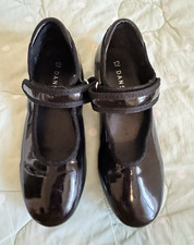 Danskin Black Patent Mary Jane Tap Dance Shoes w/ Tap Plates kids size 12