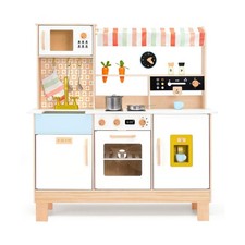 PairPear Wooden Play Kitchen for Kids, Pretend Play Toy Kitchen Set Coffee Ma...