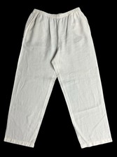 Eileen Fisher Ivory Irish Linen Pull On Wide Leg Pants Size Medium Lagenlook