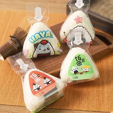 50pcs Triangle Rice Ball Packing Bag With 2 Onigiri Mold 50 Stickers Easy Tear