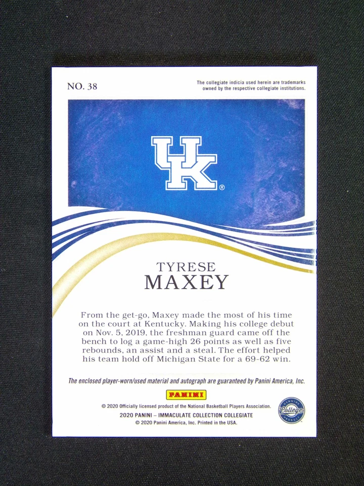 2020 Panini Immaculate Collegiate Tyrese Maxey #38 RC Rookie Patch Auto RPA /49 - Image 2 of 3