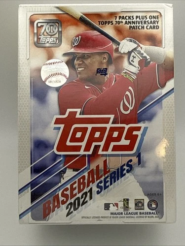 Factory Sealed 7 Pack Blaster Box 2021 Topps Series 1 Baseball Cards with Patch