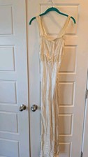 Vintage Maxi Slip Dress Mid-Century Textron Lace Cream Ivory Flawed