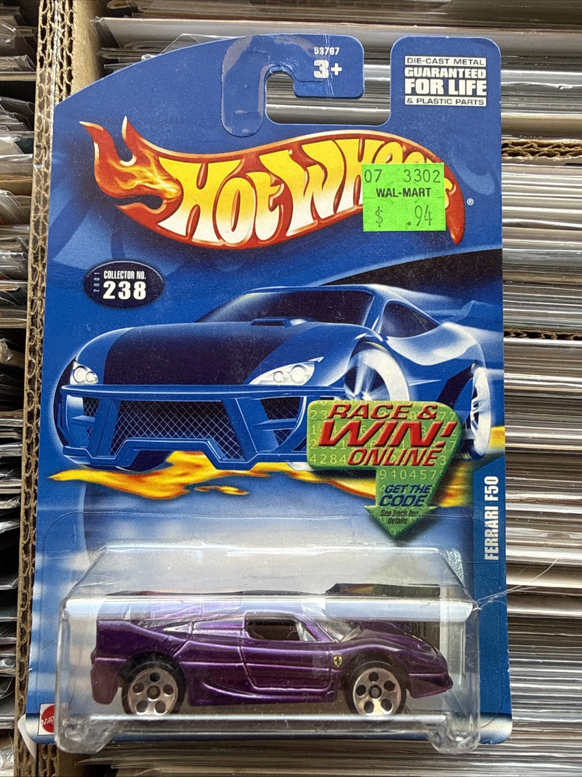 2001 Hot Wheels Ferrari F50 Purple w/ 5 Dot Wheels Collector Number #238 NEW