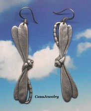 #4015ER ANTIQUED .925 STERLING SILVER PLATED L & R DRAGONFLY EARRINGS - 1 Pair